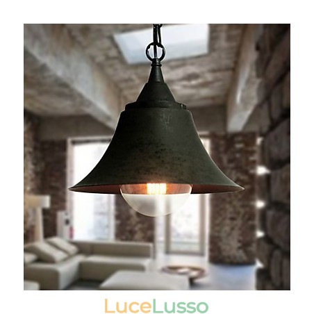 Lampada a sospensione in metallo a forma di campana nera opaca vintage media Lampada a sospensione in metallo a forma di campana nera opaca vintage media