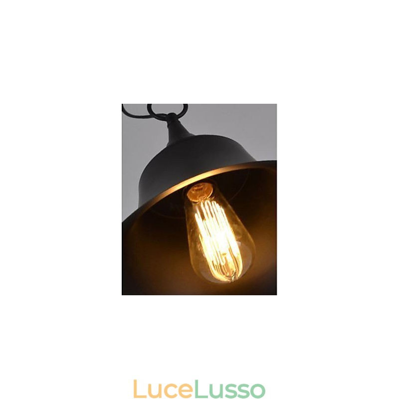 Lampada a sospensione in metallo a forma di campana nera opaca vintage media