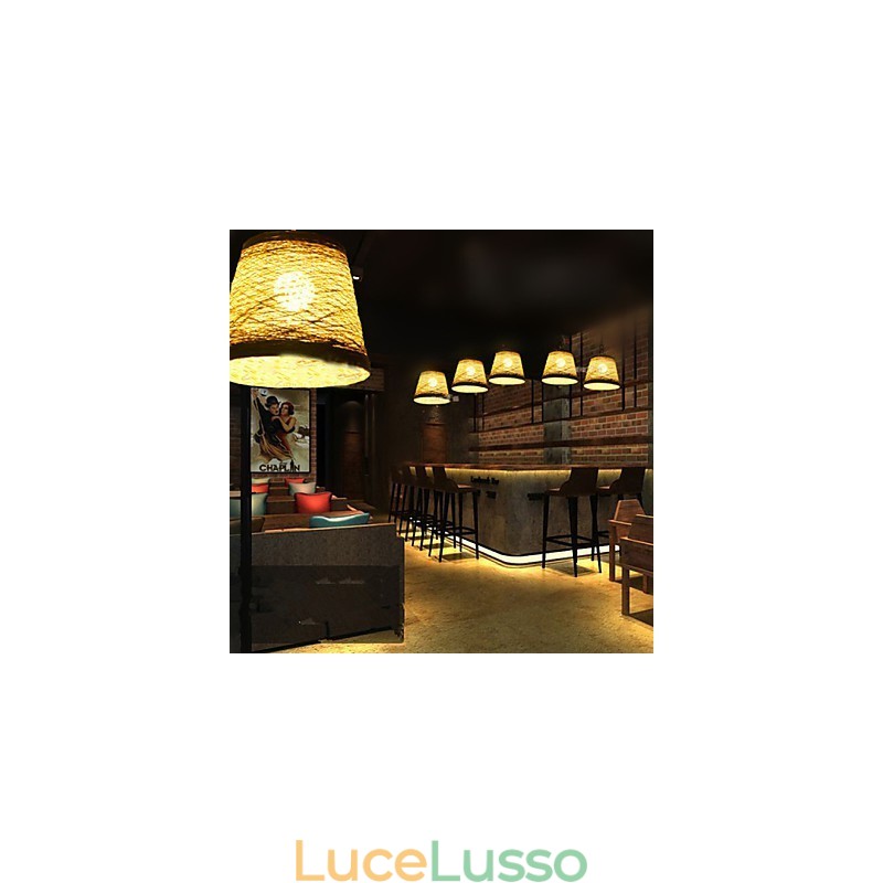 Lampada a sospensione moderna con testa singola in rattan intrecciato, stile rurale Cany