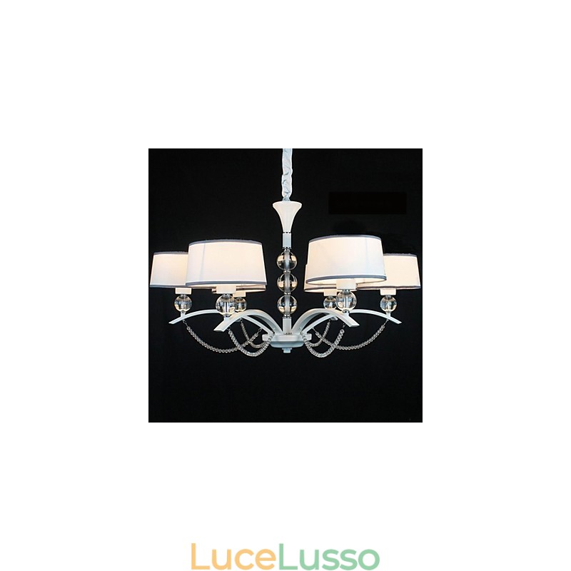 Lampadario moderno contemporaneo in cristallo e tessuto cromato