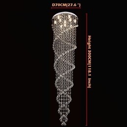 Lampadario a soffitto Luci a sospensione Apparecchi di illuminazione con cristallo K9 Doppia spirale D70CM H300CM