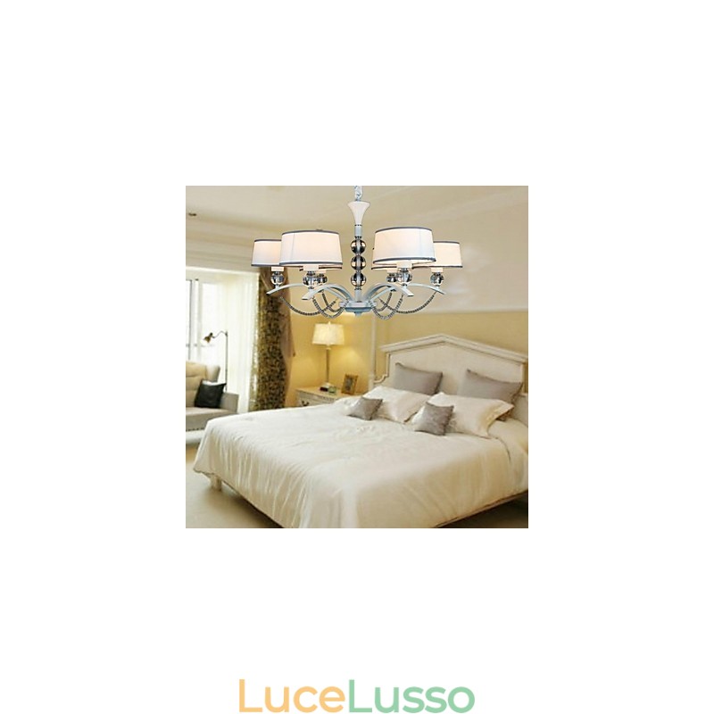 Lampadario moderno contemporaneo in cristallo e tessuto cromato