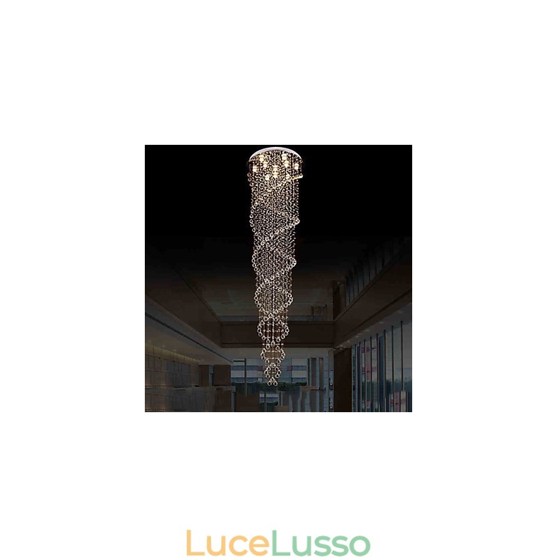 Lampadario a soffitto Luci a sospensione Apparecchi di illuminazione con cristallo K9 Doppia spirale D70CM H300CM