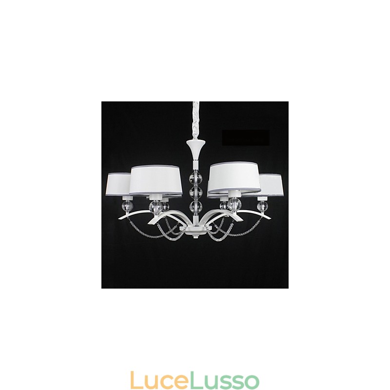 Lampadario moderno contemporaneo in cristallo e tessuto cromato