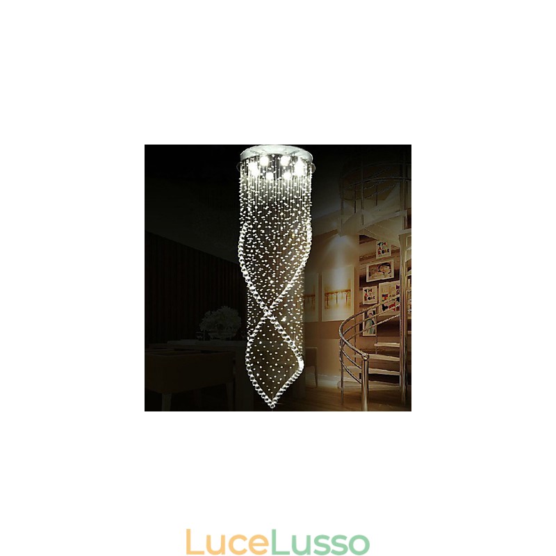 Lampadario di cristallo Illuminazione a sospensione Lampade da soffitto a sospensione Apparecchi con cristallo K9 trasparente e baldacchino argentato