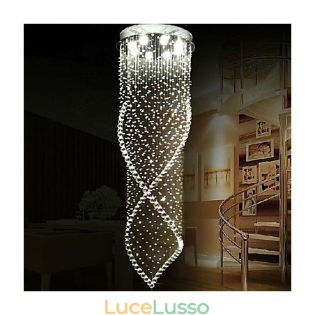 Lampadario di cristallo Illuminazione a sospensione Lampade da soffitto a sospensione Apparecchi con cristallo K9 trasparente e baldacchino argentato Lampadario di cristallo Illuminazione a sospensione Lampade da soffitto a sospensione Apparecchi con cristallo K9 trasparente e baldacchino argentato