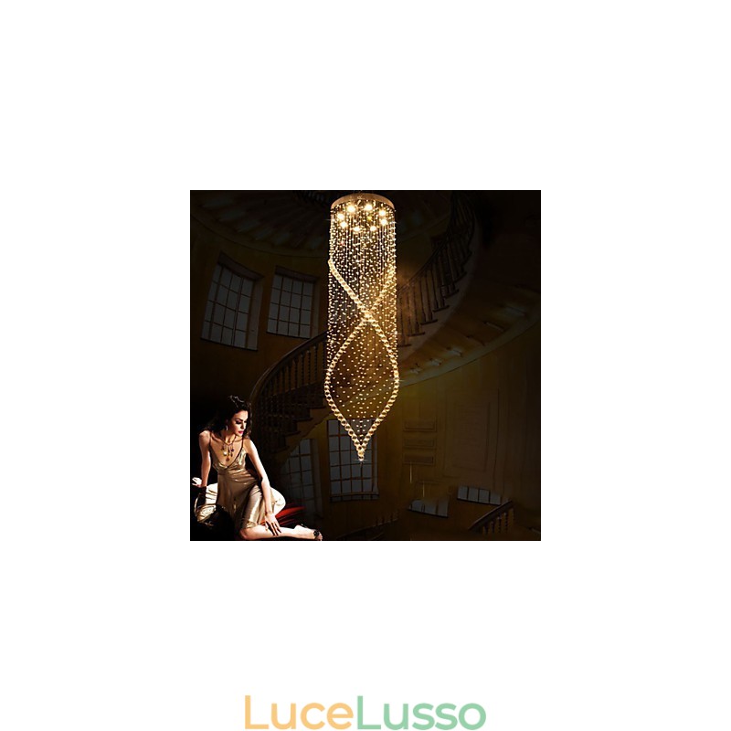Lampadario di cristallo Illuminazione a sospensione Lampade da soffitto a sospensione Apparecchi con cristallo K9 trasparente e baldacchino argentato