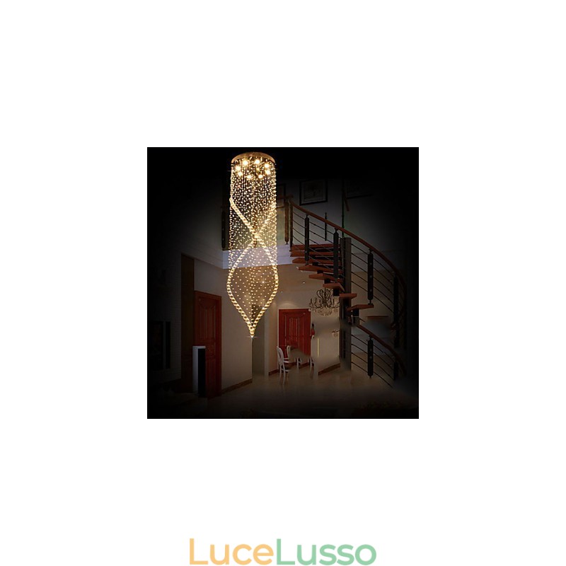 Lampadario di cristallo Illuminazione a sospensione Lampade da soffitto a sospensione Apparecchi con cristallo K9 trasparente e baldacchino argentato