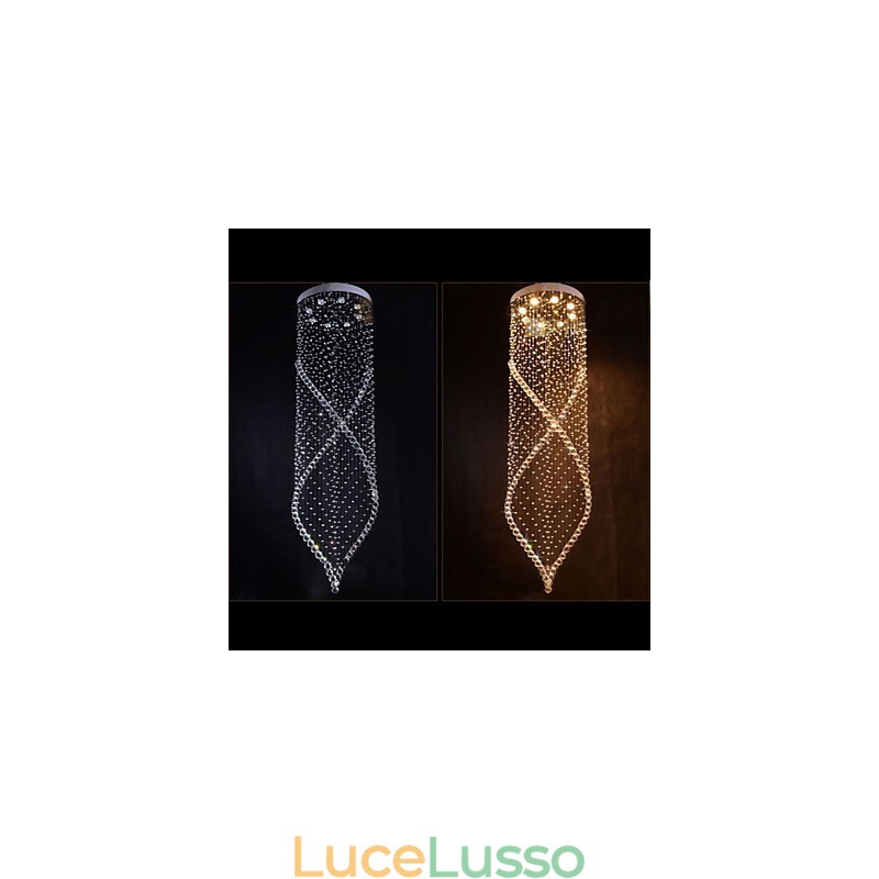 Lampadario di cristallo Illuminazione a sospensione Lampade da soffitto a sospensione Apparecchi con cristallo K9 trasparente e baldacchino argentato