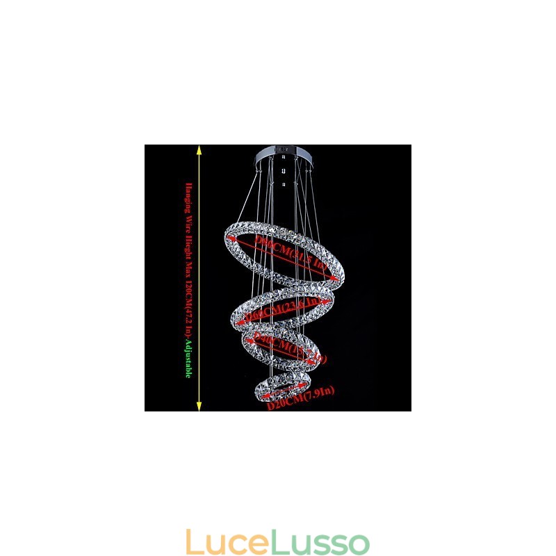 Lampadario a sospensione con anello di cristallo, lampadario moderno da soffitto, lampadario con illuminazione