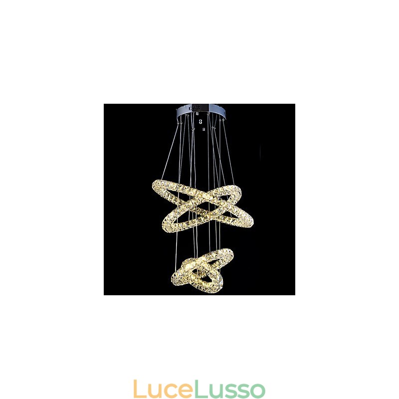 Lampadario a sospensione con anello di cristallo, lampadario moderno da soffitto, lampadario con illuminazione
