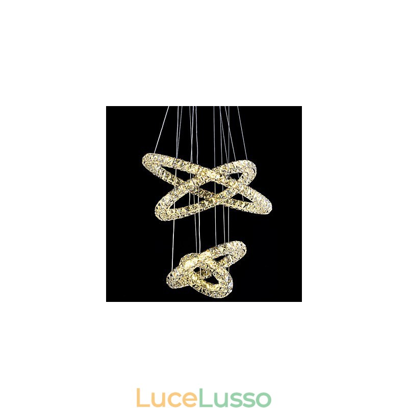 Lampadario a sospensione con anello di cristallo, lampadario moderno da soffitto, lampadario con illuminazione