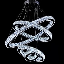 Lampada a sospensione in cristallo Lampada da soffitto Lampadario Apparecchi di illuminazione con 4 anelli