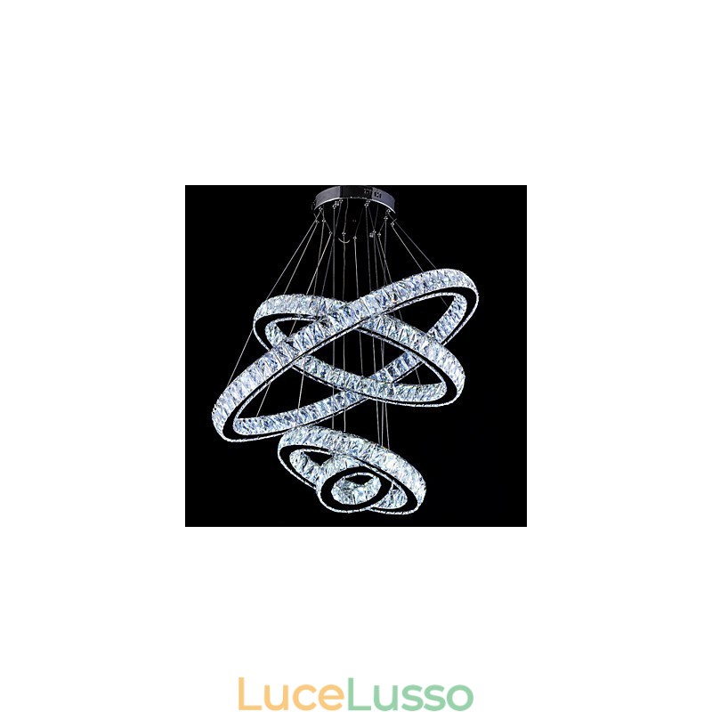 Lampada a sospensione in cristallo Lampada da soffitto Lampadario Apparecchi di illuminazione con 4 anelli