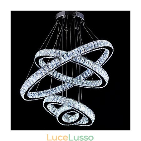 Lampada a sospensione in cristallo Lampada da soffitto Lampadario Apparecchi di illuminazione con 4 anelli Lampada a sospensione in cristallo Lampada da soffitto Lampadario Apparecchi di illuminazione con 4 anelli