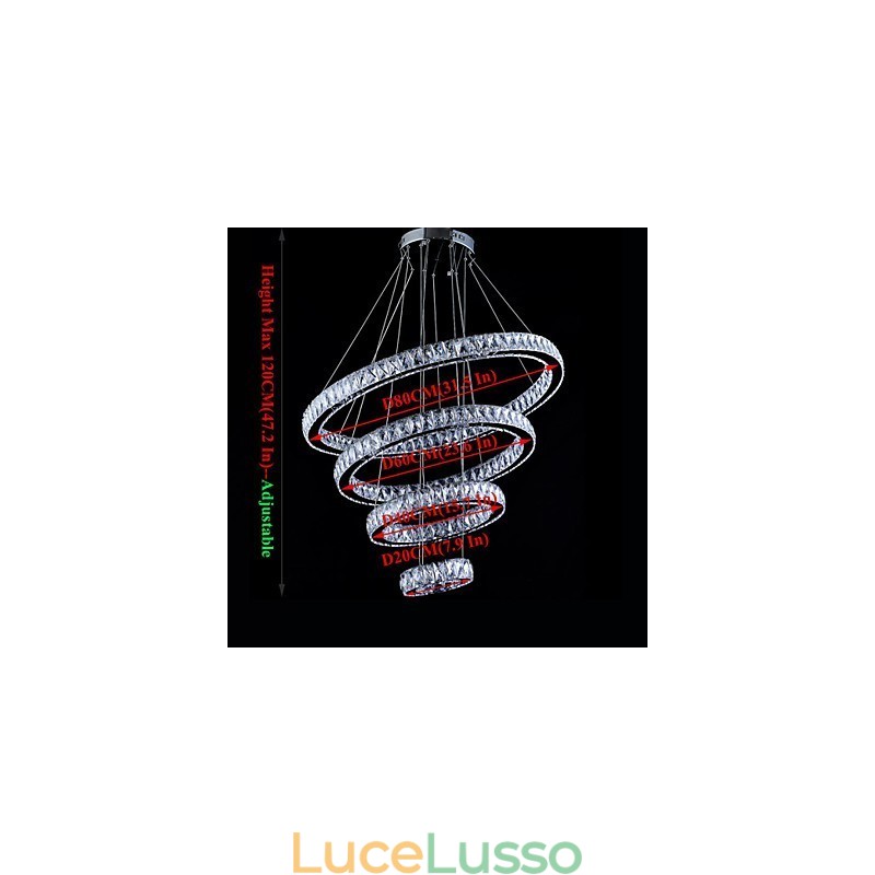 Lampada a sospensione in cristallo Lampada da soffitto Lampadario Apparecchi di illuminazione con 4 anelli