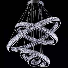 Lampada a sospensione in cristallo Lampada da soffitto Lampadario Apparecchi di illuminazione con 4 anelli