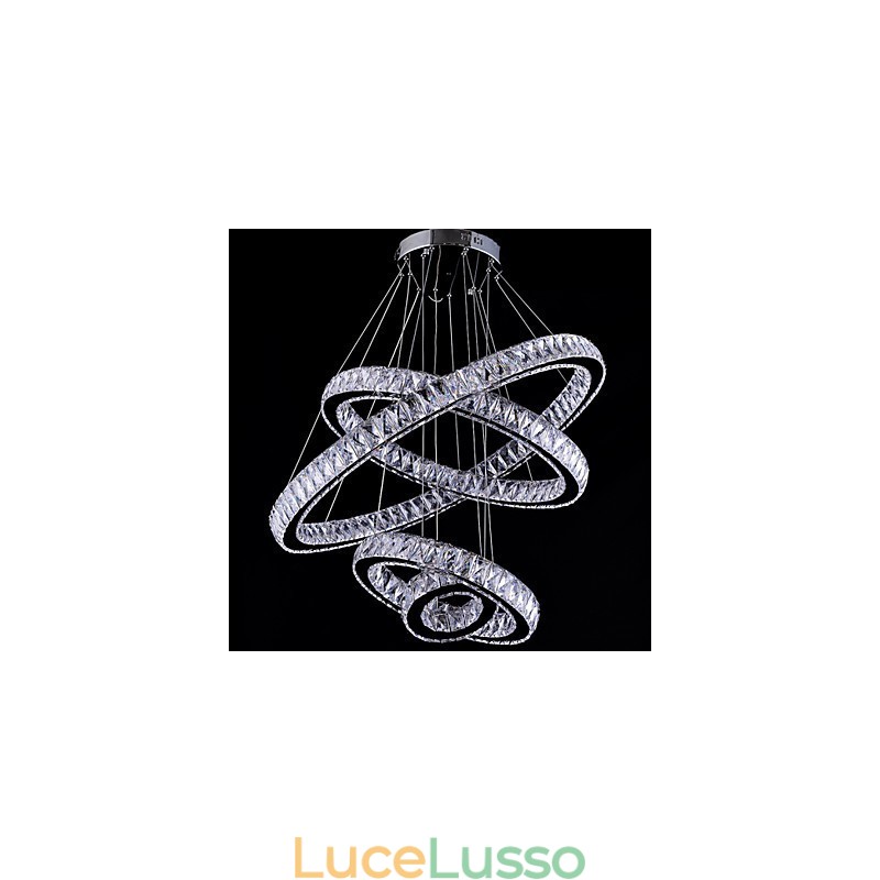 Lampada a sospensione in cristallo Lampada da soffitto Lampadario Apparecchi di illuminazione con 4 anelli