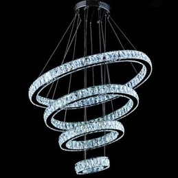 Lampada a sospensione in cristallo Lampada da soffitto Lampadario Apparecchi di illuminazione con 4 anelli