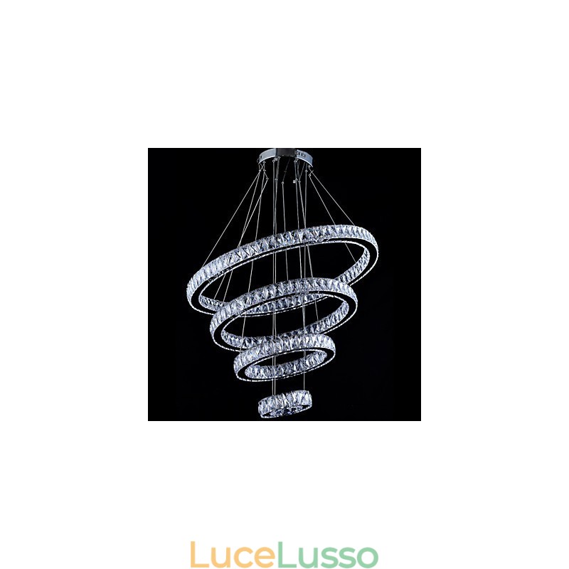 Lampada a sospensione in cristallo Lampada da soffitto Lampadario Apparecchi di illuminazione con 4 anelli
