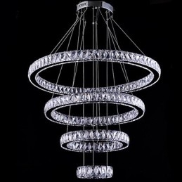 Lampada a sospensione in cristallo Lampada da soffitto Lampadario Apparecchi di illuminazione con 4 anelli