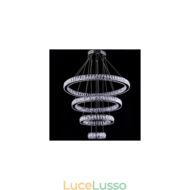 Lampada a sospensione in cristallo Lampada da soffitto Lampadario Apparecchi di illuminazione con 4 anelli
