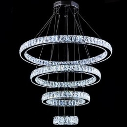 Lampada a sospensione in cristallo Lampada da soffitto Lampadario Apparecchi di illuminazione con 4 anelli