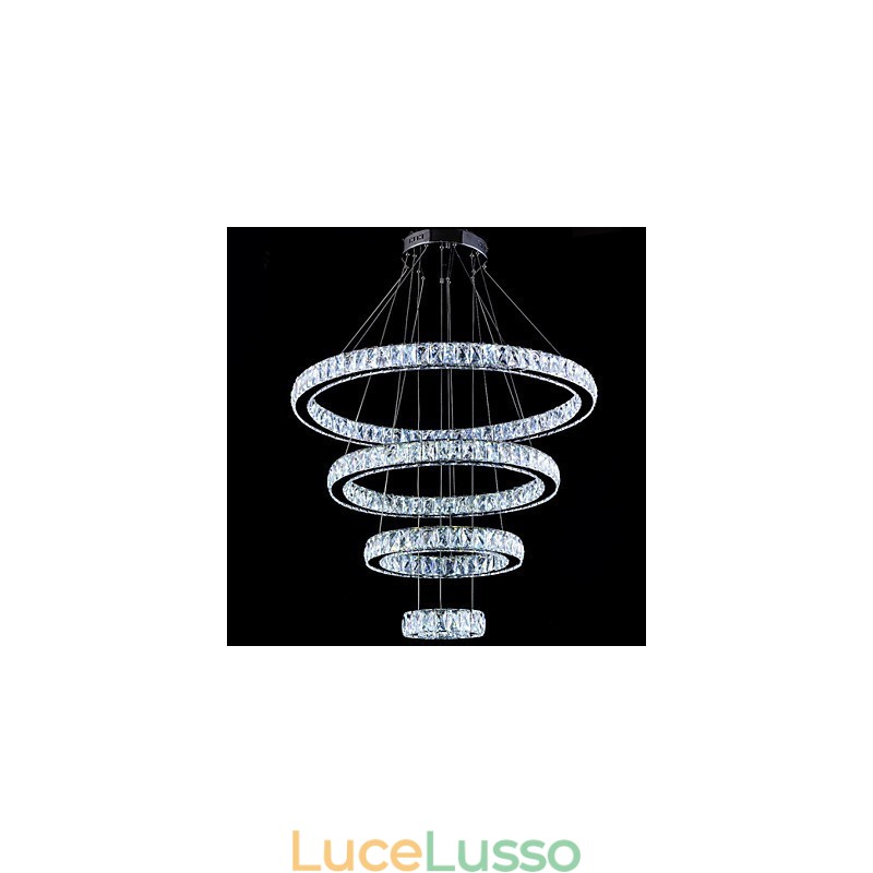 Lampada a sospensione in cristallo Lampada da soffitto Lampadario Apparecchi di illuminazione con 4 anelli
