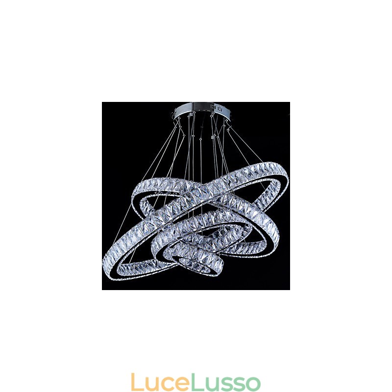 Lampada a sospensione in cristallo Lampada da soffitto Lampadario Apparecchi di illuminazione con 4 anelli