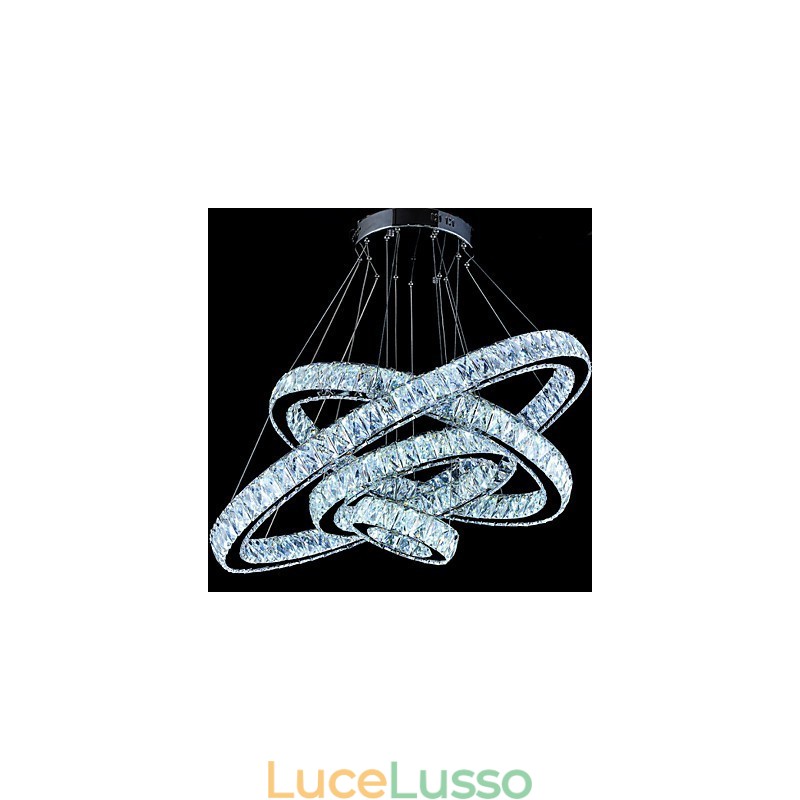 Lampada a sospensione in cristallo Lampada da soffitto Lampadario Apparecchi di illuminazione con 4 anelli