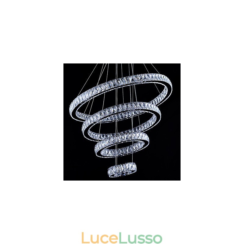 Lampada a sospensione in cristallo Lampada da soffitto Lampadario Apparecchi di illuminazione con 4 anelli