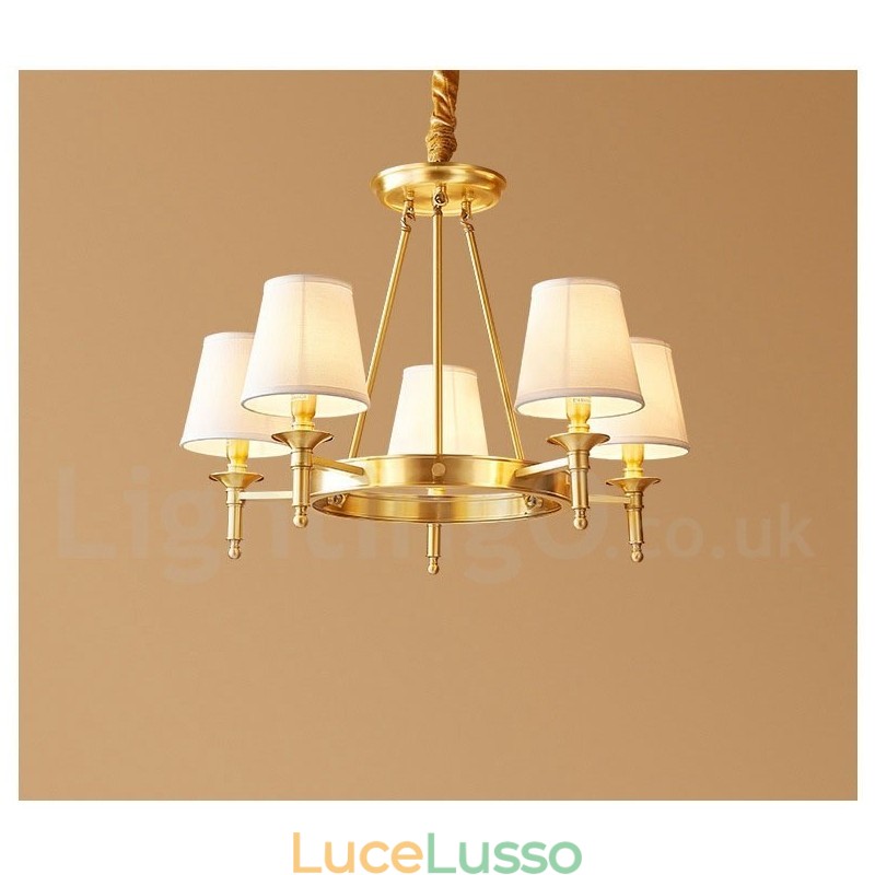 Lampadario rotondo in ottone puro, luce pendente tradizionale classica