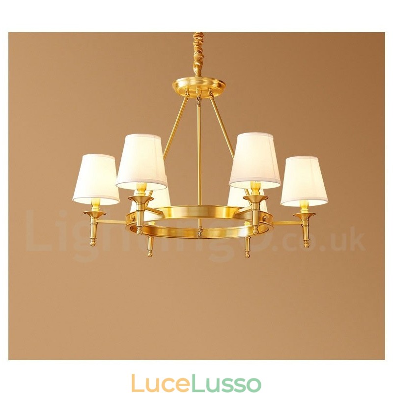 Lampadario rotondo in ottone puro, luce pendente tradizionale classica