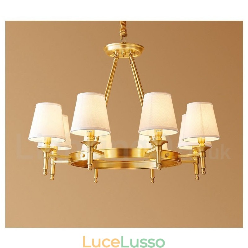 Lampadario rotondo in ottone puro, luce pendente tradizionale classica