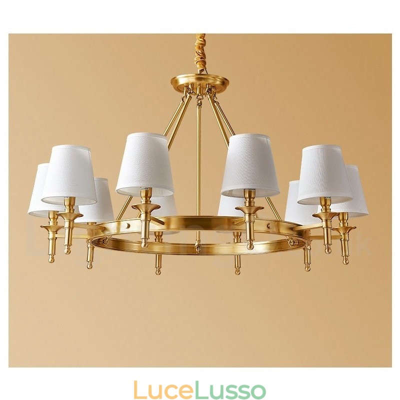 Lampadario rotondo in ottone puro, luce pendente tradizionale classica