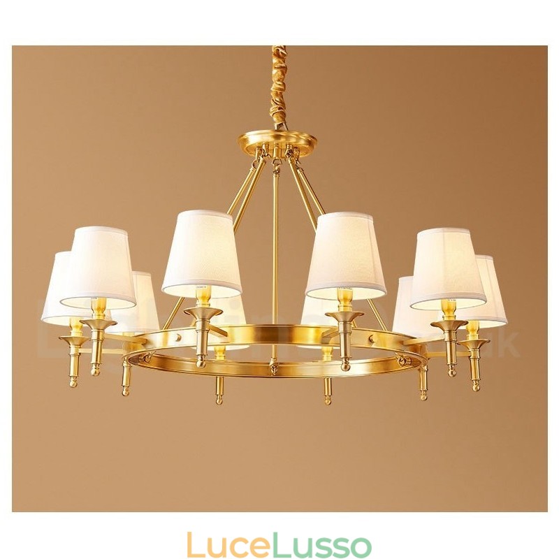 Lampadario rotondo in ottone puro, luce pendente tradizionale classica