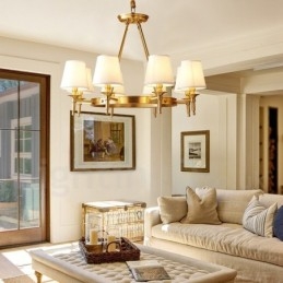 Lampadario rotondo in ottone puro, luce pendente tradizionale classica