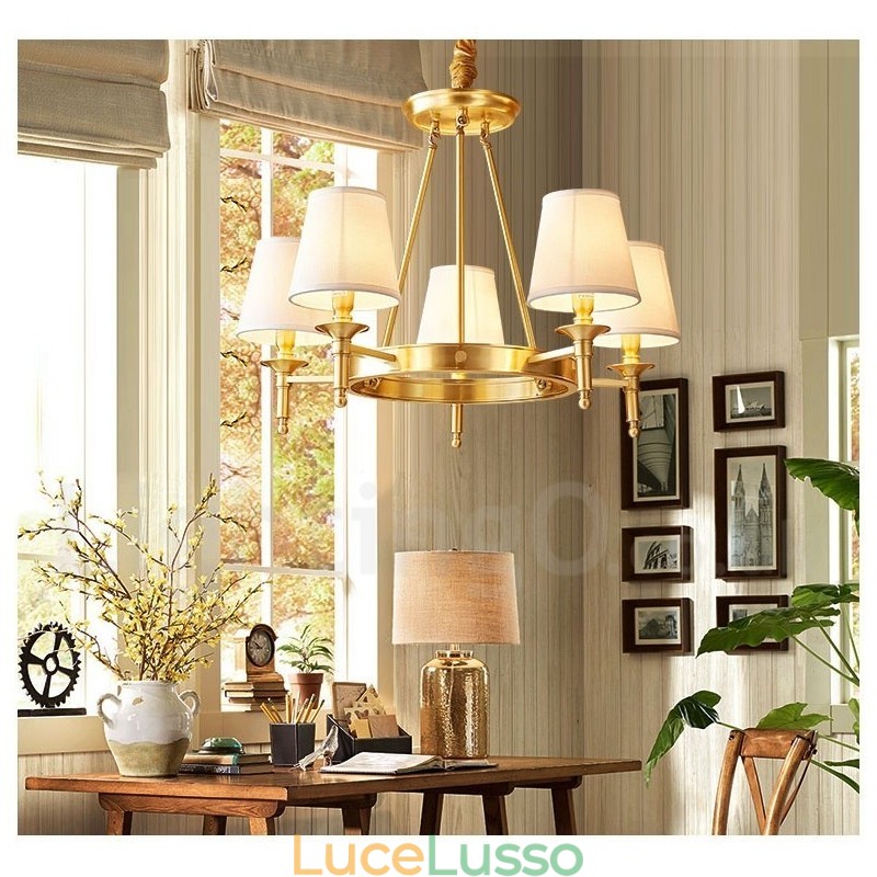Lampadario rotondo in ottone puro, luce pendente tradizionale classica