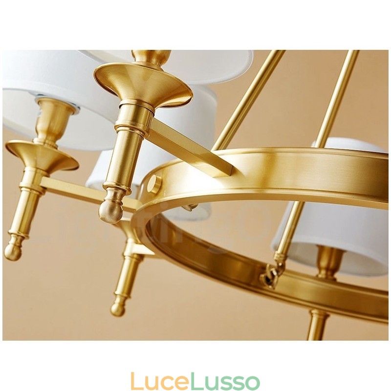 Lampadario rotondo in ottone puro, luce pendente tradizionale classica