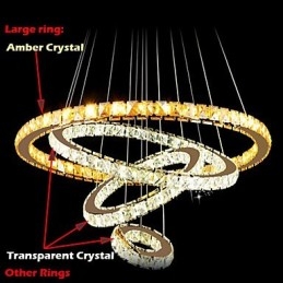 Lampade a sospensione Lampada da soffitto Lampadario Illuminazione Rotonda 4 Anelli Grande Anello Cristallo Ambra e Altro Cristallo Trasparente