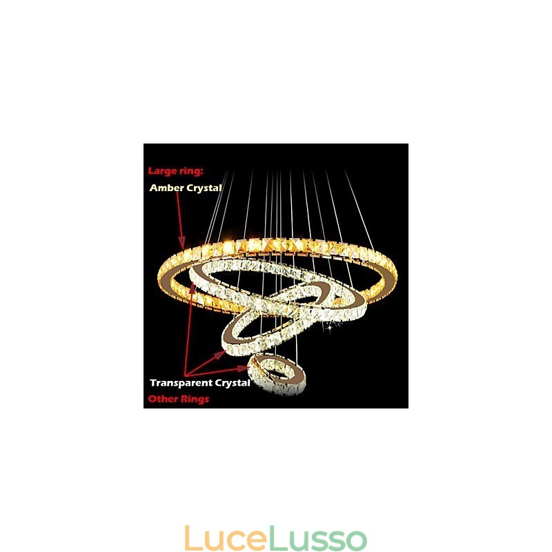 Lampade a sospensione Lampada da soffitto Lampadario Illuminazione Rotonda 4 Anelli Grande Anello Cristallo Ambra e Altro Cristallo Trasparente