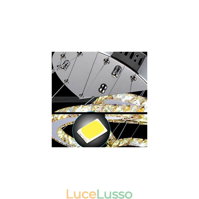 Lampade a sospensione Lampada da soffitto Lampadario Illuminazione Rotonda 4 Anelli Grande Anello Cristallo Ambra e Altro Cristallo Trasparente