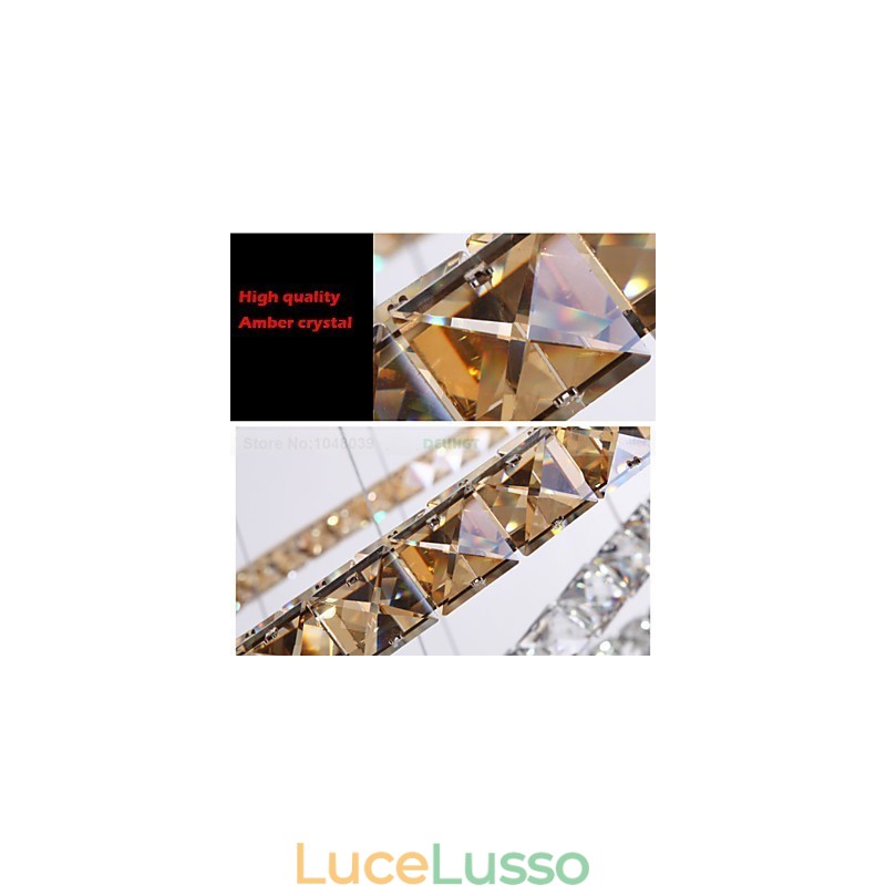 Lampade a sospensione Lampada da soffitto Lampadario Illuminazione Rotonda 4 Anelli Grande Anello Cristallo Ambra e Altro Cristallo Trasparente