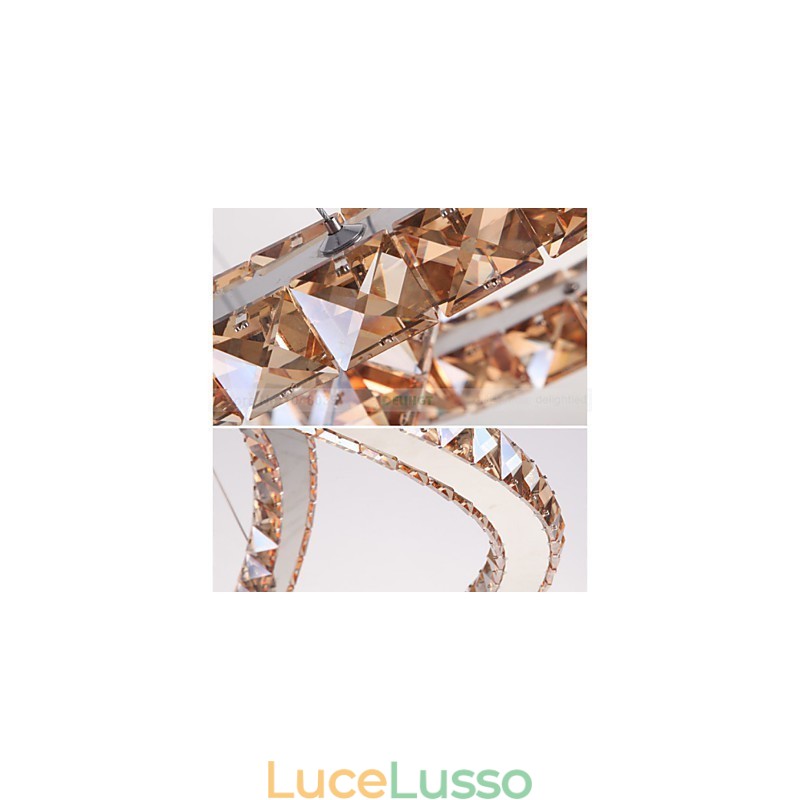 Lampade a sospensione Lampada da soffitto Lampadario Illuminazione Rotonda 4 Anelli Grande Anello Cristallo Ambra e Altro Cristallo Trasparente
