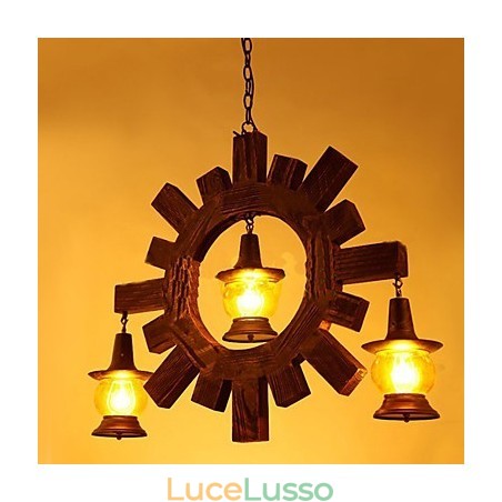 Lampadario antico in legno Lampada da soggiorno in stile country americano