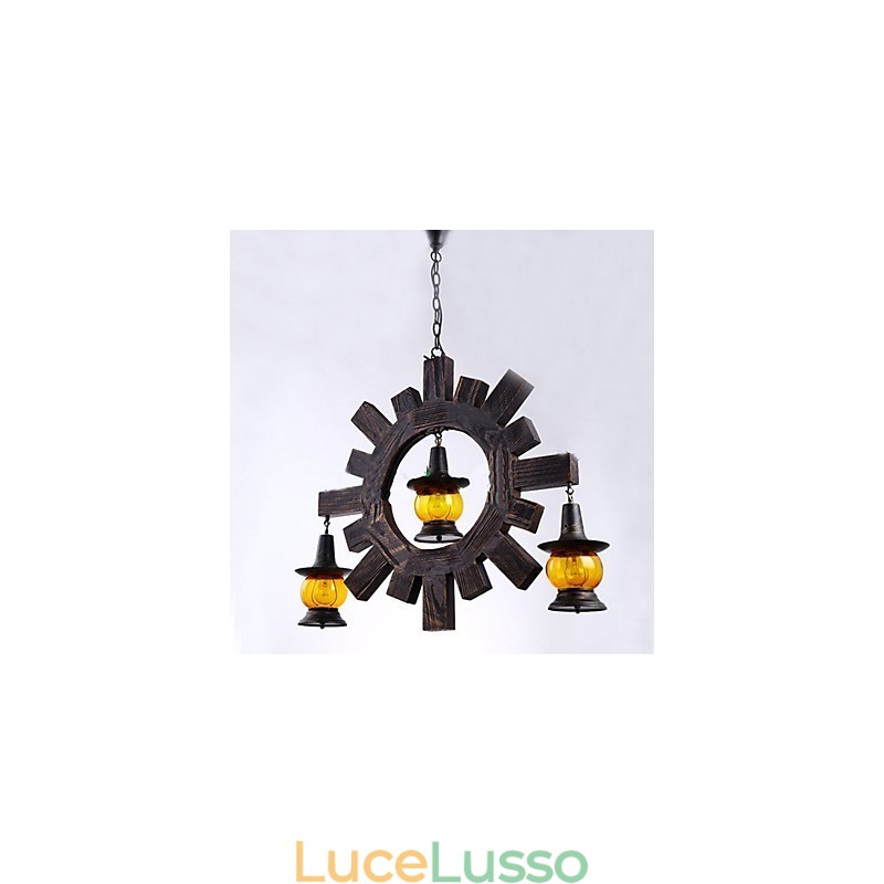 Lampadario antico in legno Lampada da soggiorno in stile country americano