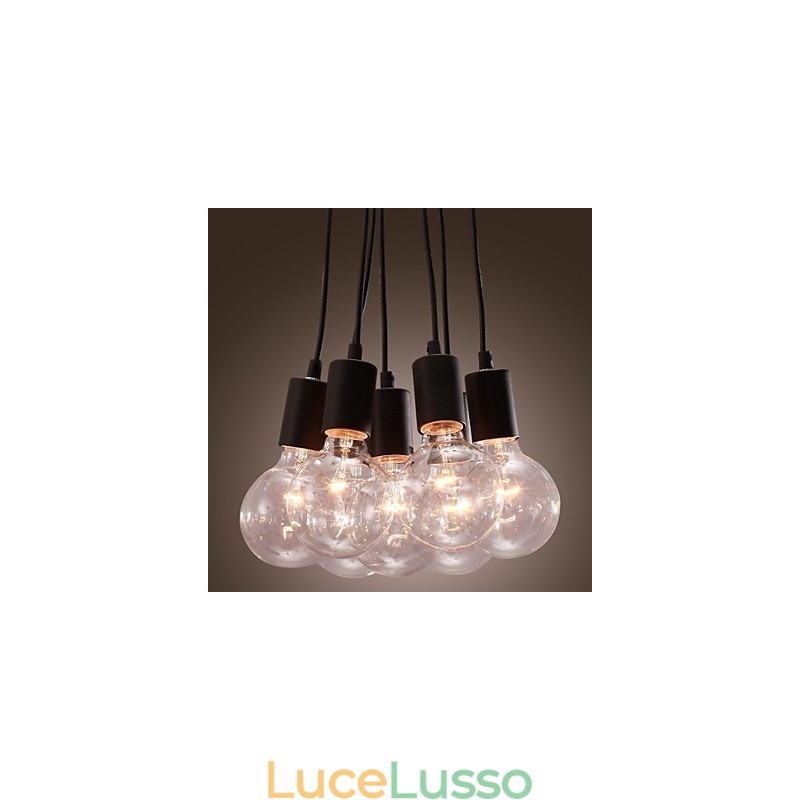 Lampada a sospensione a sfera in vetro Loft con lampadina Edison a 7 teste, moderna