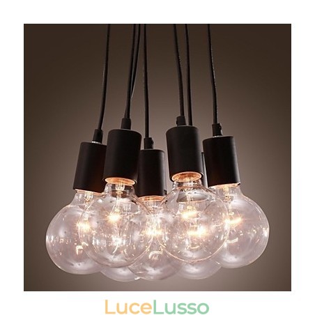 Lampada a sospensione a sfera in vetro Loft con lampadina Edison a 7 teste, moderna Lampada a sospensione a sfera in vetro Loft con lampadina Edison a 7 teste, moderna
