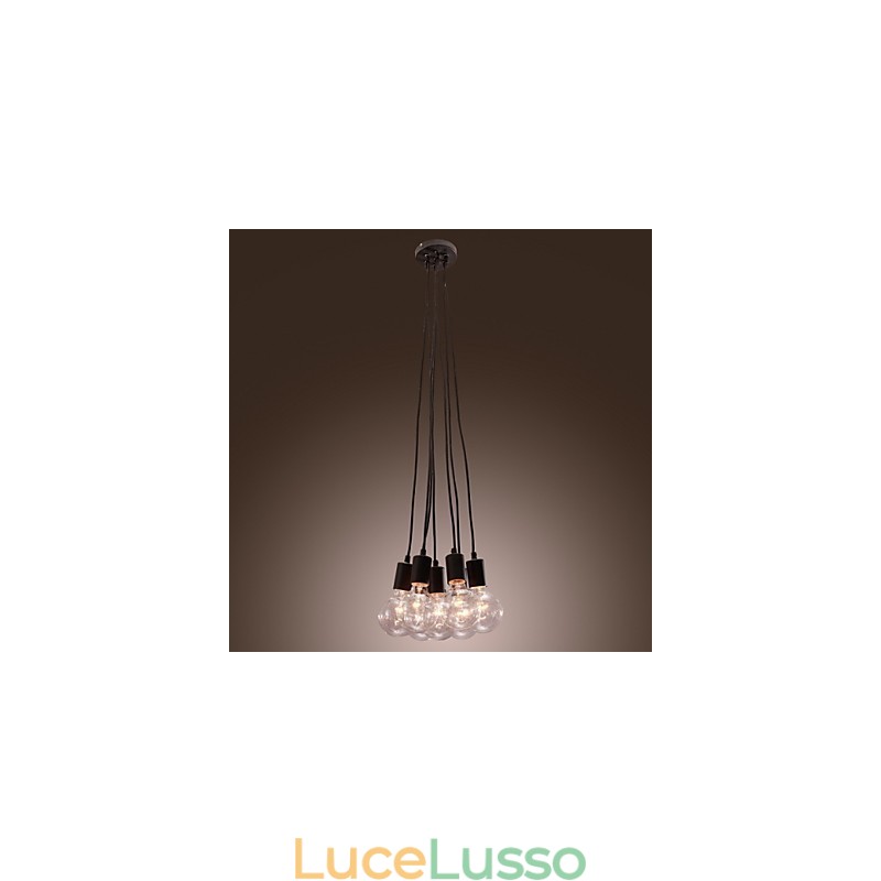 Lampada a sospensione a sfera in vetro Loft con lampadina Edison a 7 teste, moderna
