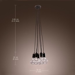 Lampada a sospensione a sfera in vetro Loft con lampadina Edison a 7 teste, moderna